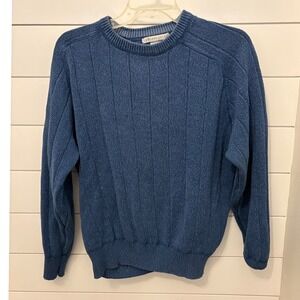 Geoffrey Beene Blue Cotton Knit‎ Sweater Ribbed Texture Mens Medium M/M